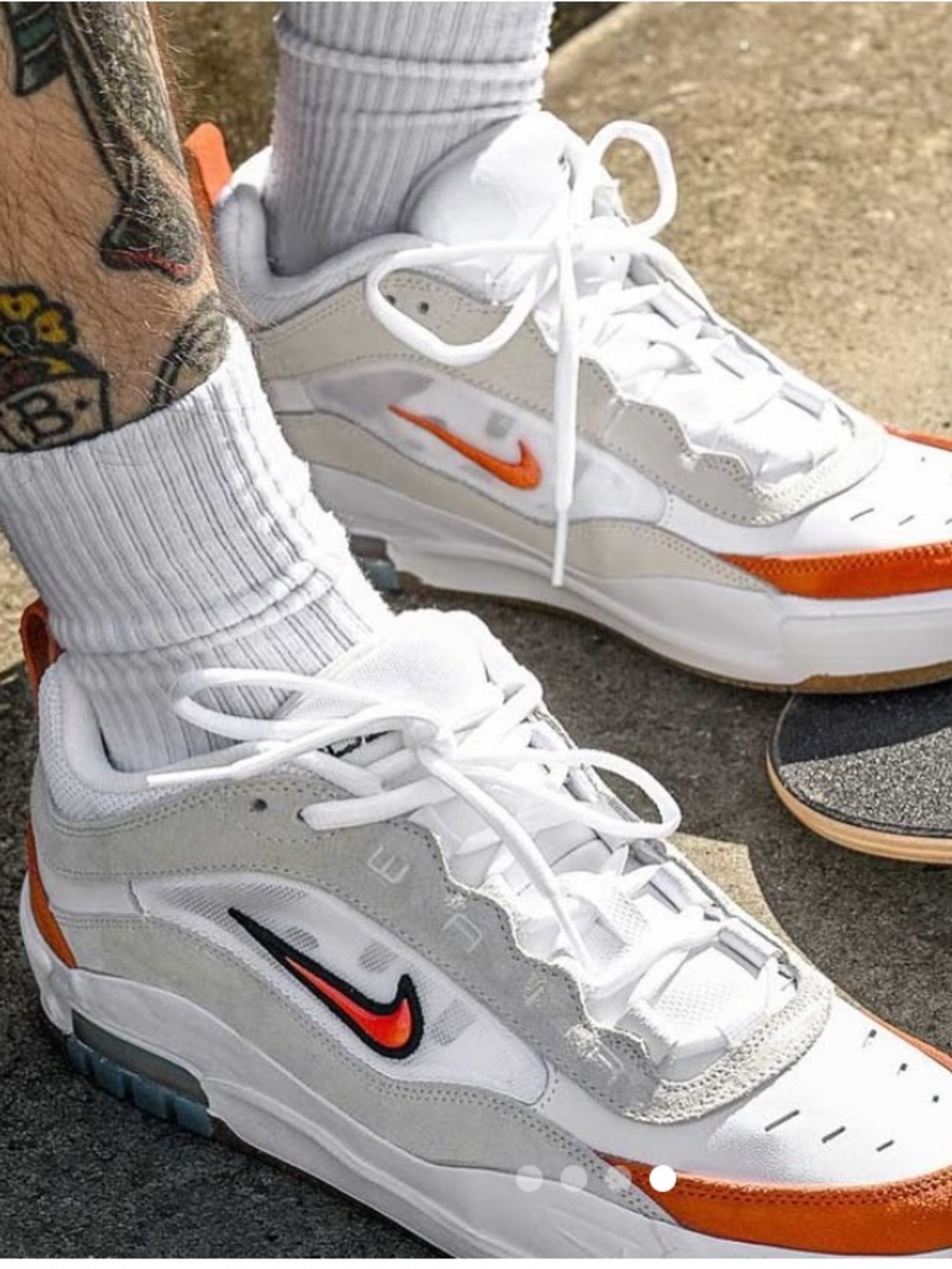 NIKE AIR MAX  SB ISHOD MEN’S White & Orange Low Top Sneakers with Black Swoosh
